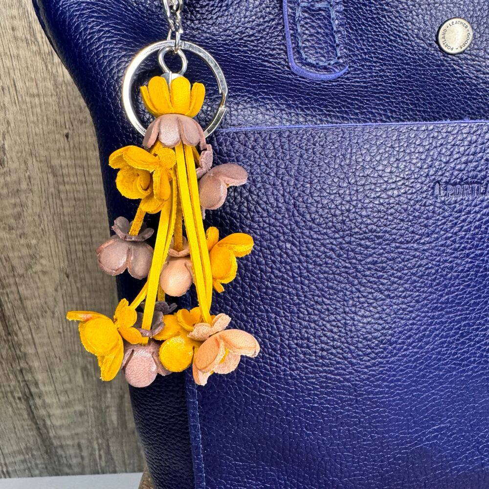 Leather Flower Yellow Purse Charm Genuine Leather Bag Charm NEW FAST SHIP